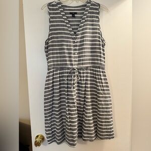 GAP Factory Gray & White Striped Sleeveless Tie-Waist Dress